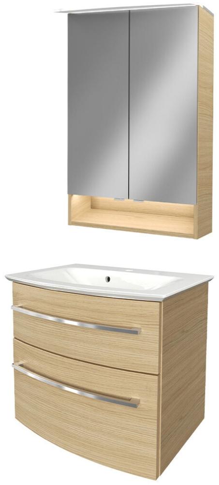 Fackelmann B.STYLE Badmöbel Set 3-teilig, 63 cm, Braun + LED-Spiegelschrank Bild 1