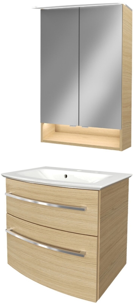 Fackelmann B.STYLE Badmöbel Set 3-teilig, 63 cm, Braun + LED-Spiegelschrank Bild 1