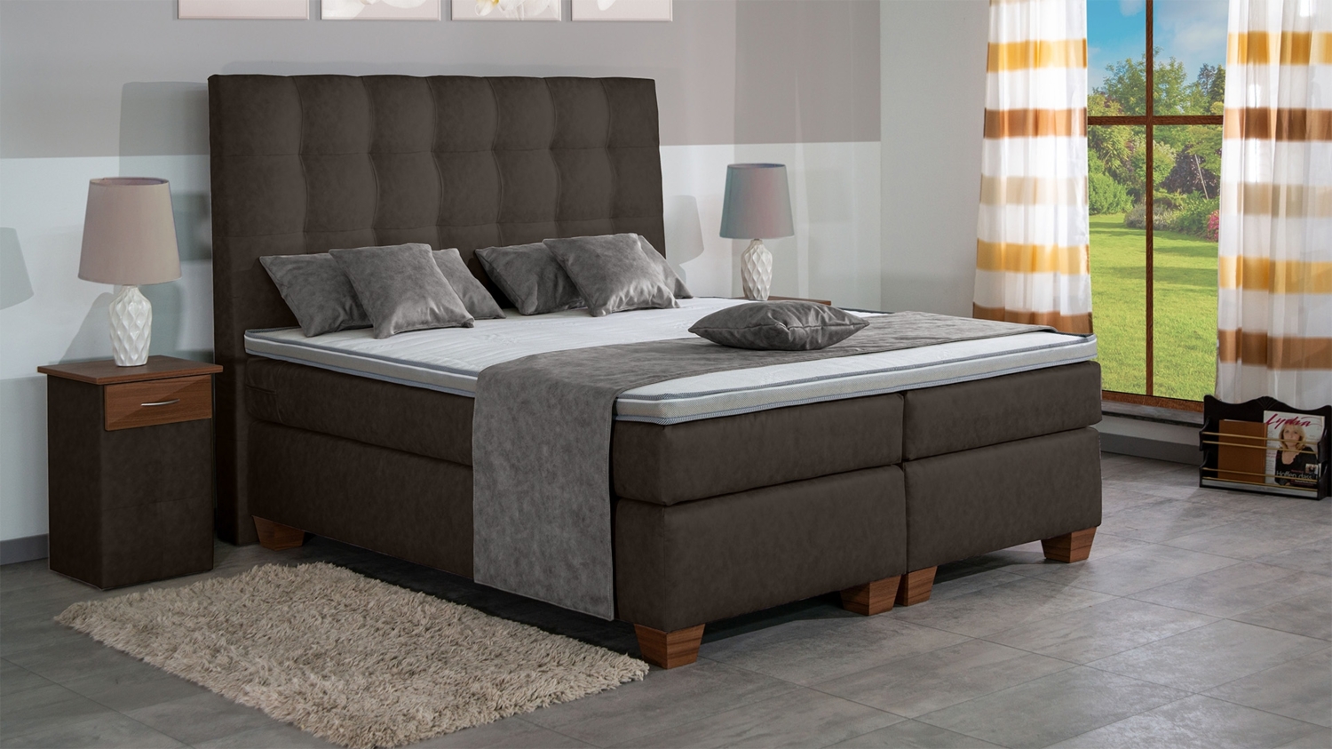 Meisterbetten Boxspringbett Nora 140x220 in MS-Brown, Matratzenbezug Nano, Komfortschaum-Topper Bild 1