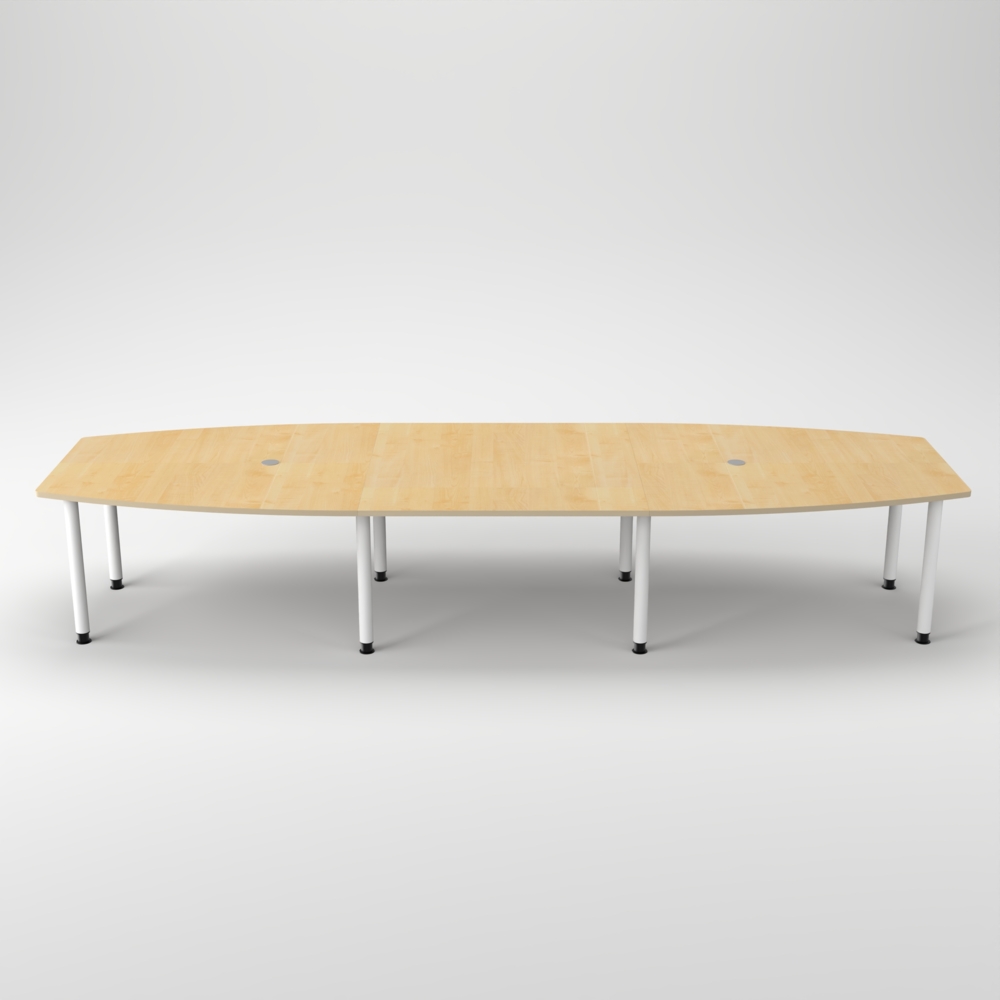 Rheinland Möbel Konferenztisch KONTI 400x130 cm – ovaler Besprechungstisch in Ahorn mit weißen Rundrohrfüßen & 2 Kabelauslässen, erweiterbarer Meetingtisch für 12–14 Personen, moderner XXL-Tisch fürs Büro Bild 1