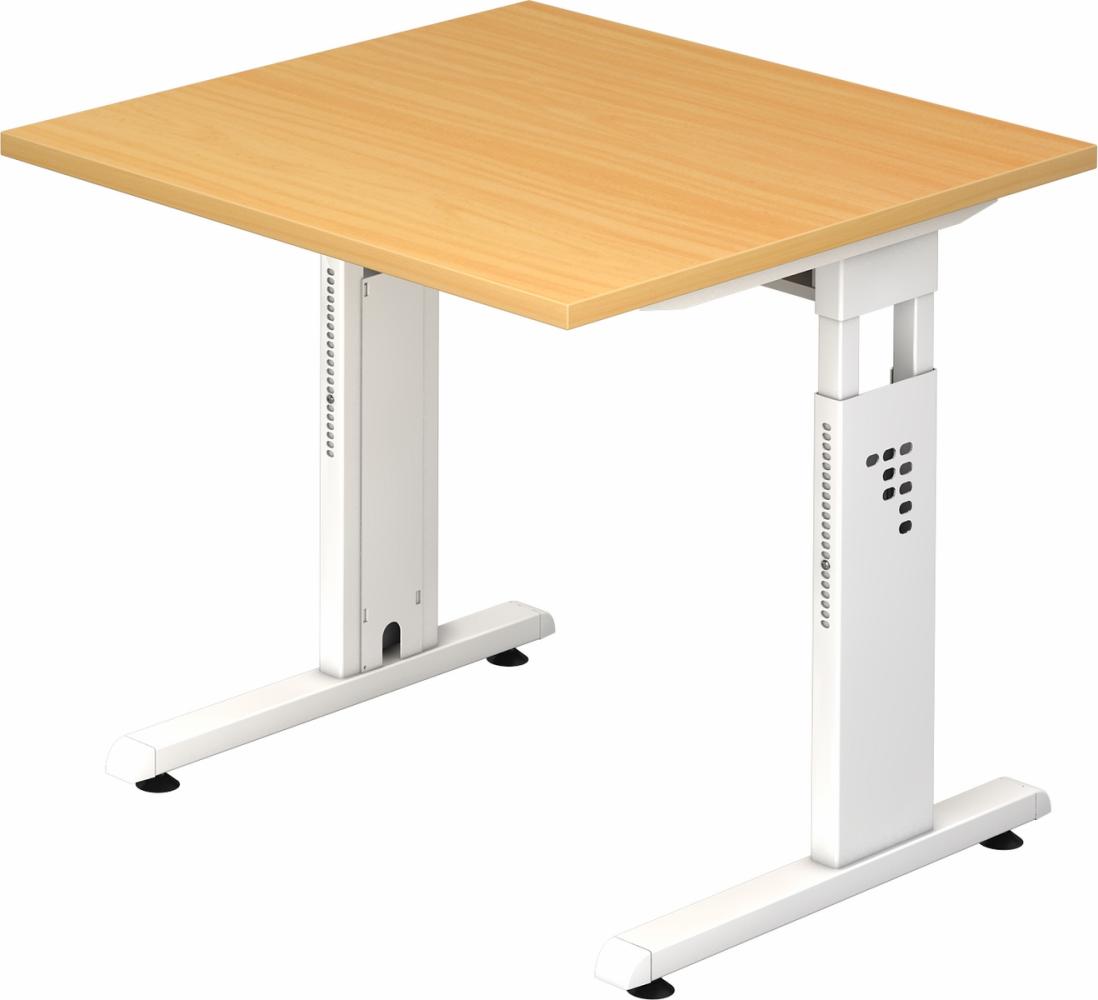 bümö höhenverstellbarer Schreibtisch O-Serie 80x80 cm in Buche, Gestell in weiß - PC Tisch klein für's Büro manuell höhenverstellbar, Computertisch verstellbar, OS-08-6-W Bild 1