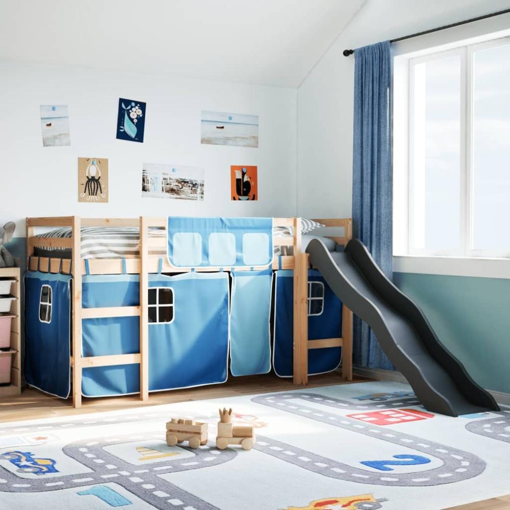 vidaXL Kinderhochbett mit Vorhängen Blau 80x200 cm Massivholz Kiefer 3309066 Bild 1