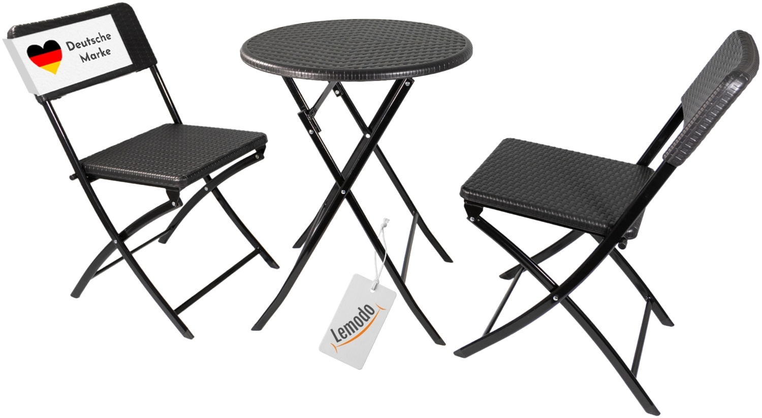 Balkonmöbel Set 3-teilig, klappbar, 2x Balkonstühle + 1 runder Balkontisch, Rattan-Optik Bild 1