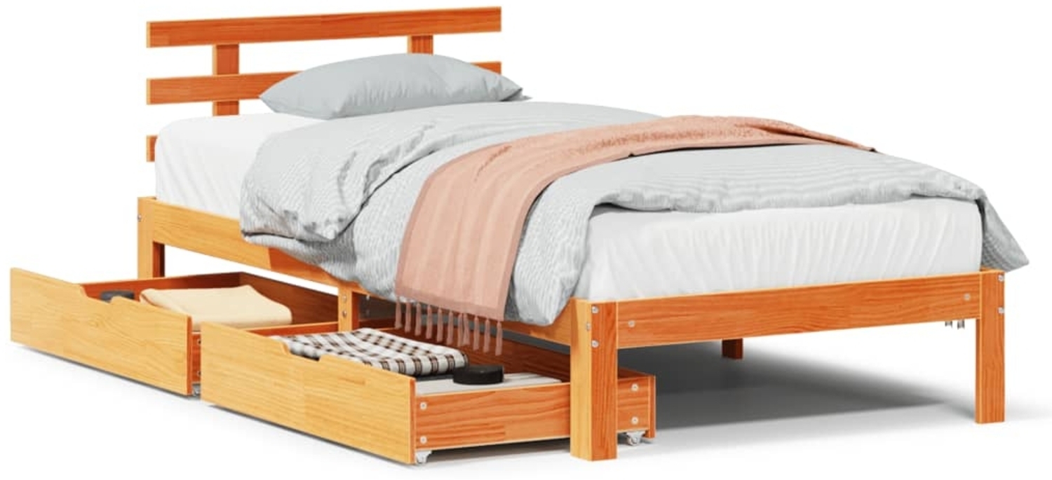 vidaXL Massivholzbett mit Schubladen Wachsbraun 75x190 cm Kiefer 3302020 Bild 1