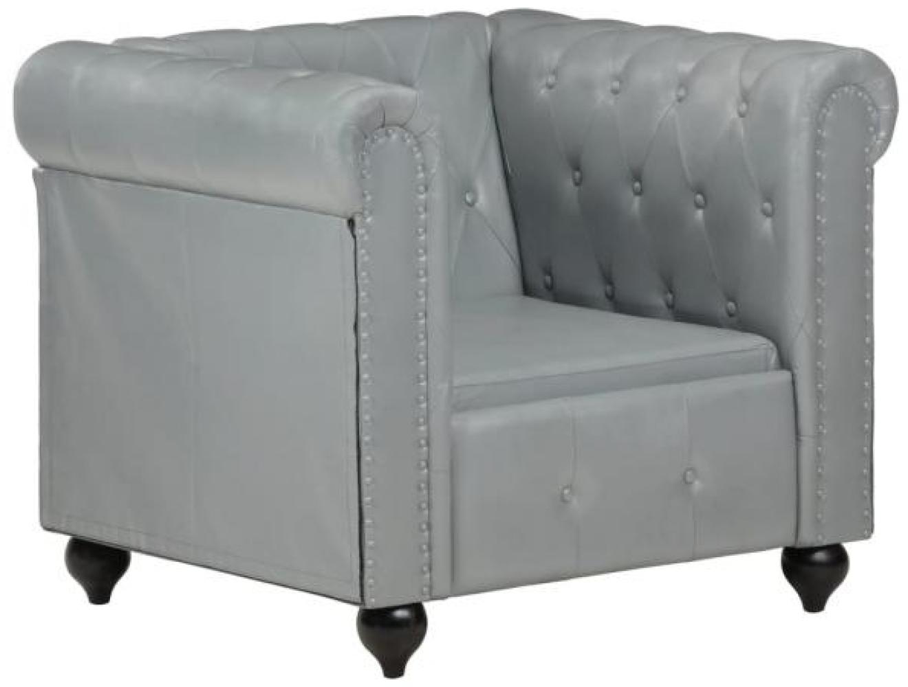 vidaXL Chesterfield-Sessel Grau Echtleder Bild 1