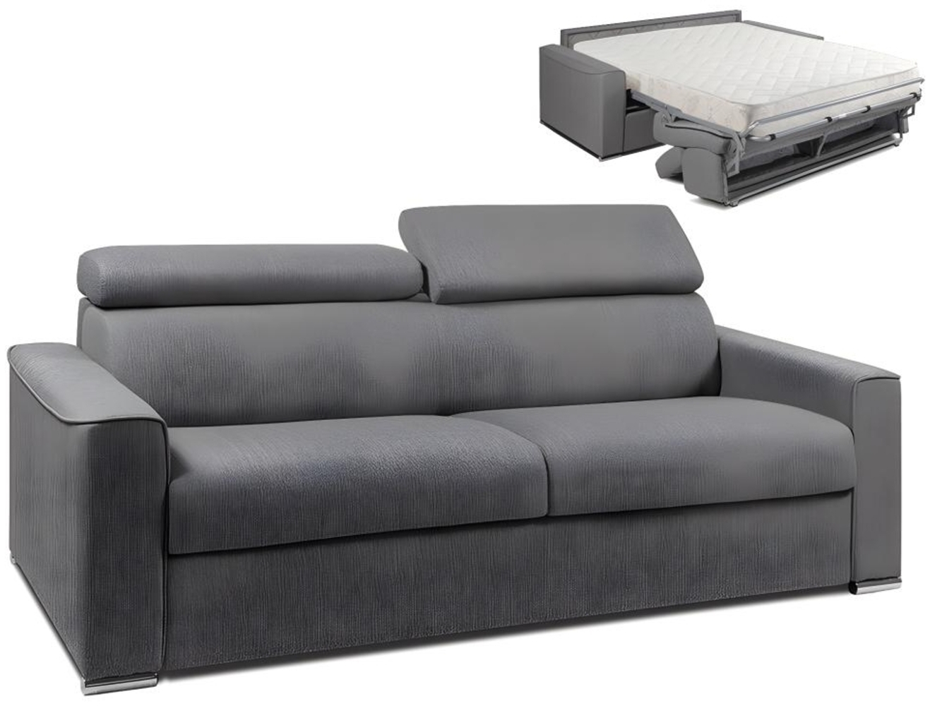 Schlafsofa 4-Sitzer Stoff VIZIR - Grau - Liegefläche mit Lattenrost: 160 cm - Matratzenhöhe: 18 cm Bild 1