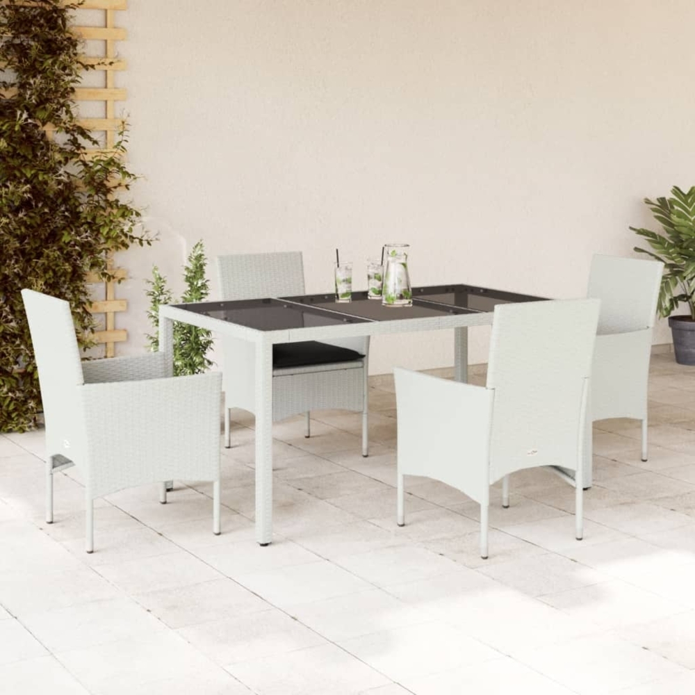 vidaXL 5-tlg. Garten-Essgruppe mit Kissen Weiß Poly Rattan und Glas 3278581 Bild 1