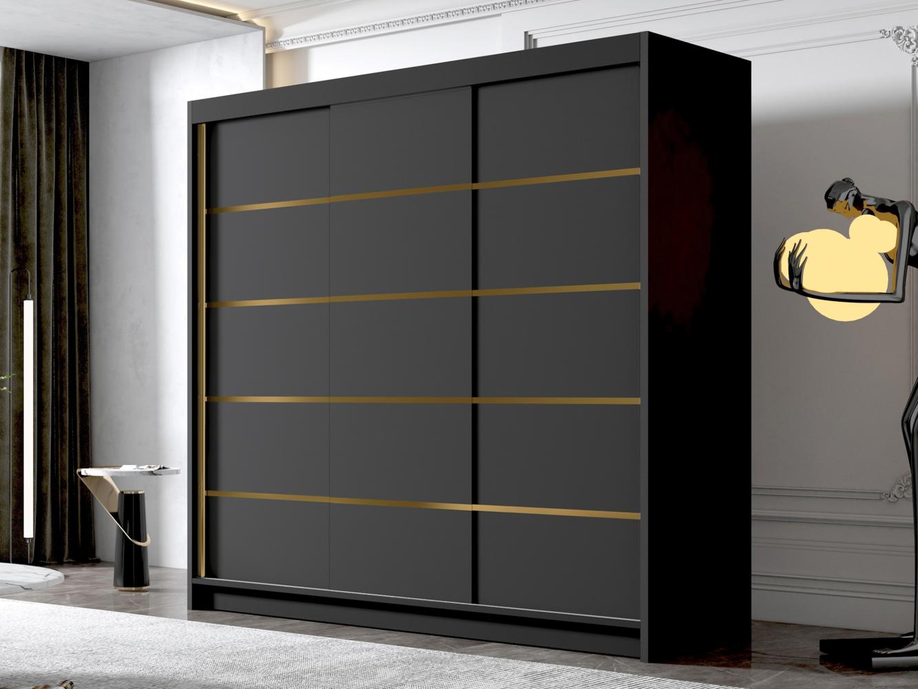 Kleiderschrank mit Goldverzierung Edrulaz VII mit drei Schwebetüren (Farbe: Schwarz) Bild 1