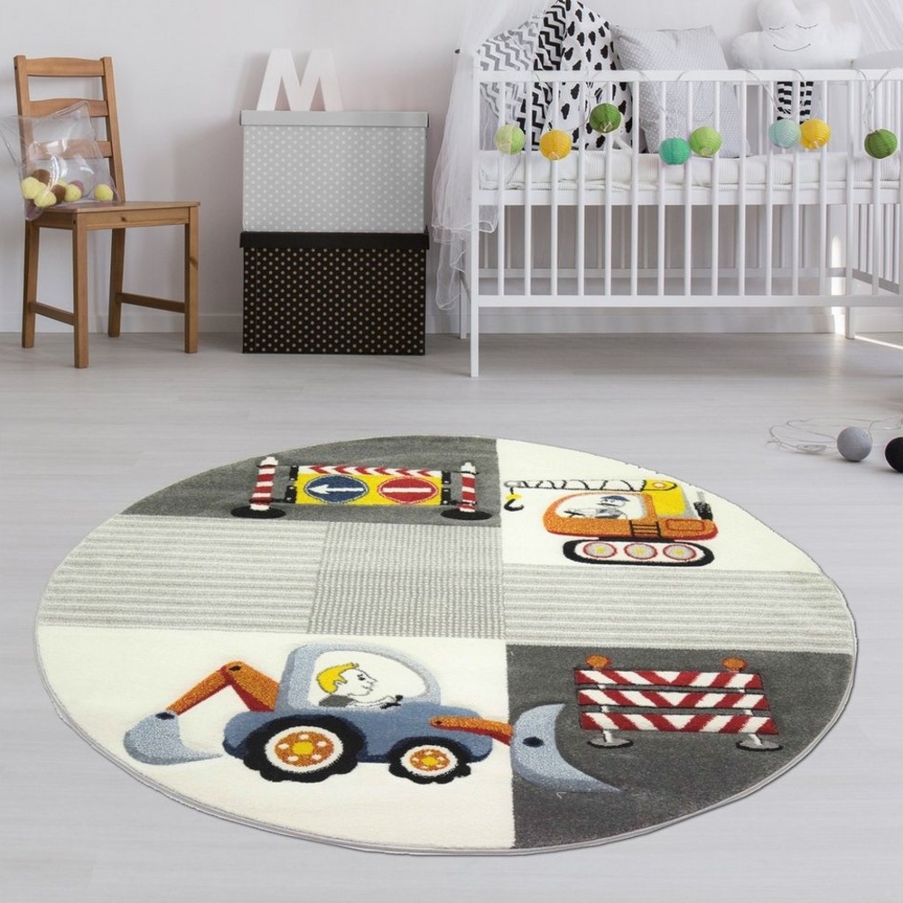 TeppichHome24 Kinderteppich Kinderzimmer Teppich Baustelle Schwarz Grau Creme, rechteckig, Höhe: 13 mm Bild 1