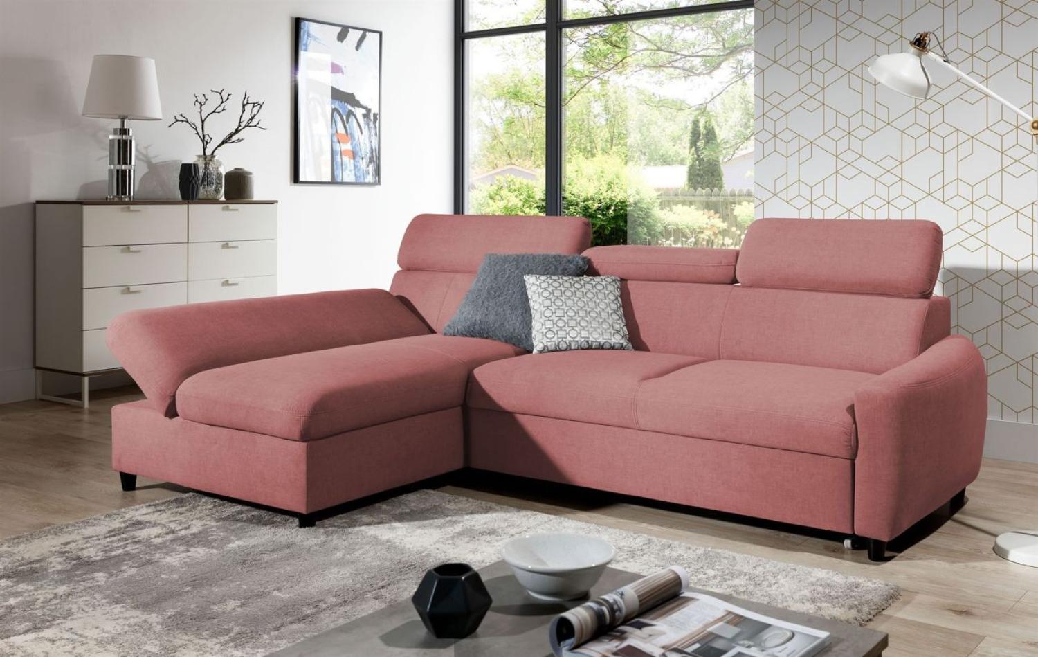 Ecksofa Schlafsofa Sofa ANTON XS in Stoff Esito Rosa Ottomane Links Bild 1