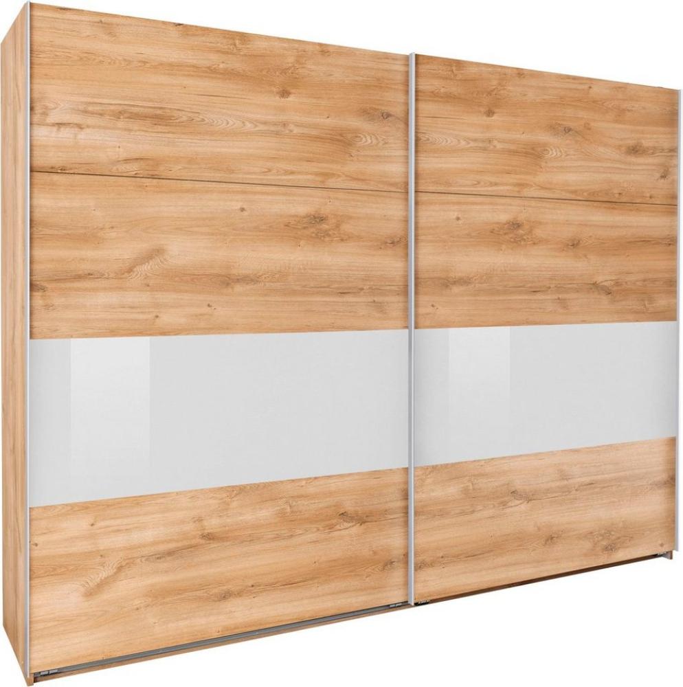 Schwebetürenschrank Kleiderschrank Bramfeld plankeneiche weißglas 270x64x208cm Bild 1