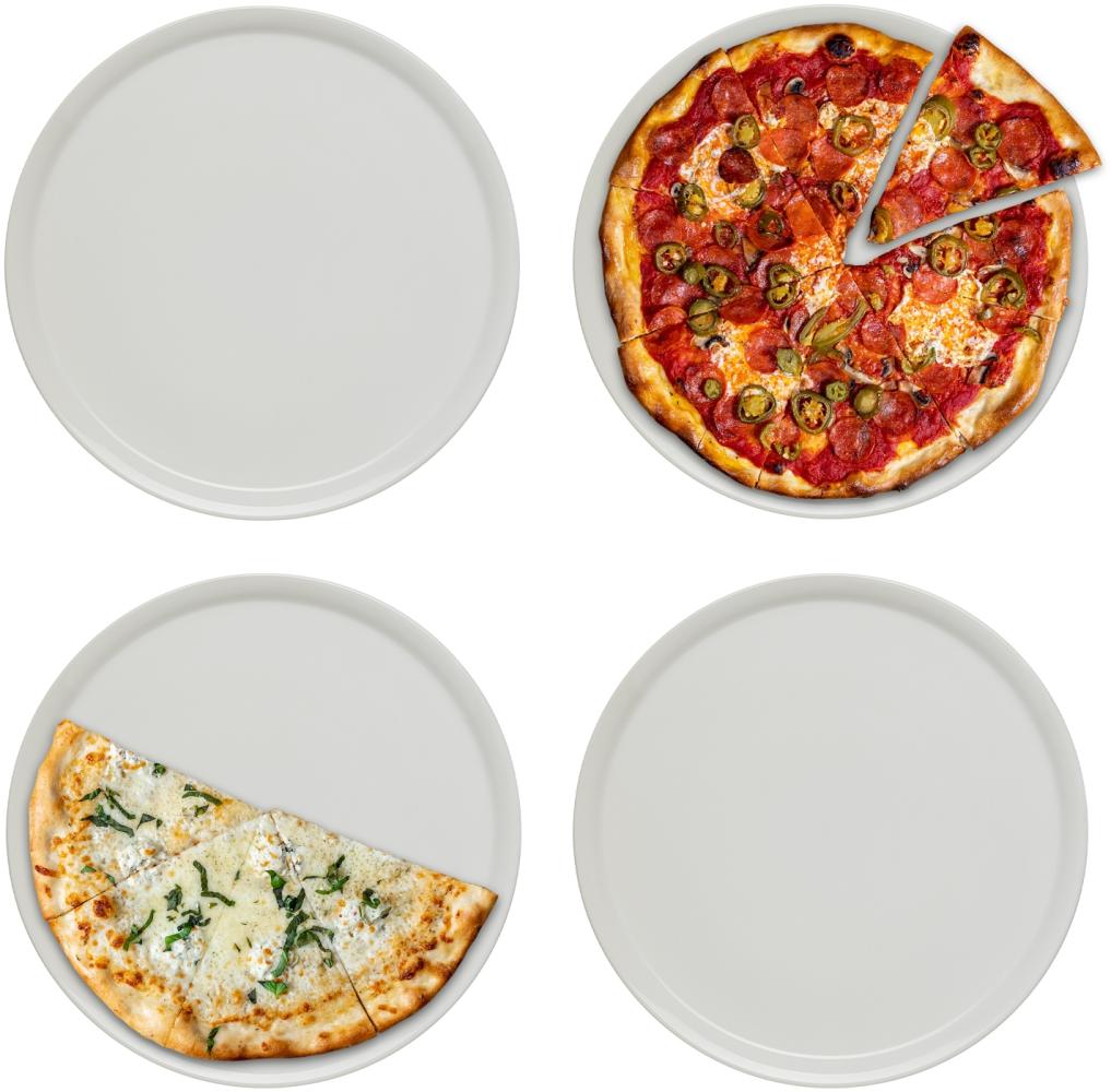 KHG 4er Set Pizzateller, extra groß mit 33cm Durchmesser in weiß, perfekt für Gastro und Zuhause, hochwertiges Porzellan, Spühlmaschinengeeignet & perfekt Stapelbar im zeitlosem Design Bild 1