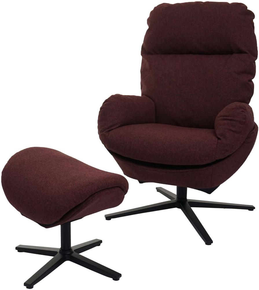 Relaxsessel + Hocker HWC-L12, Fernsehsessel Sessel Schaukelstuhl Wippfunktion, drehbar, Metall Stoff/Textil ~ bordeaux Bild 1