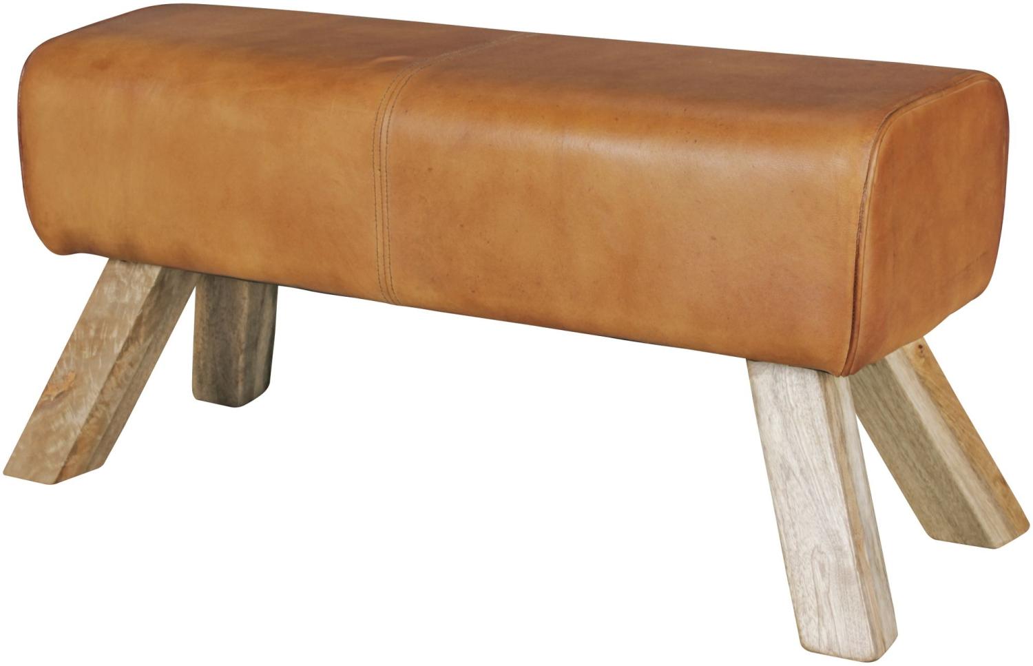 Kadima Design Sportlicher Sitzhocker, Braun, Leder, Mango-Holz - Modern & Stabil. 90x30x43 cm Bild 1