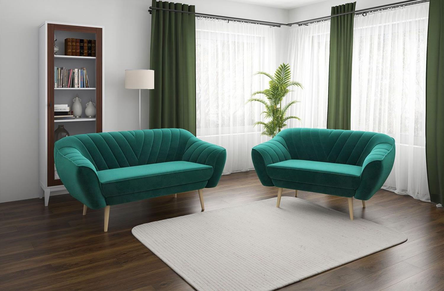 Couchgarnitur zum Wohnzimmer, Sofa-Set - Sofa MIA - 3 2 - Dunkelgrün Velours Bild 1