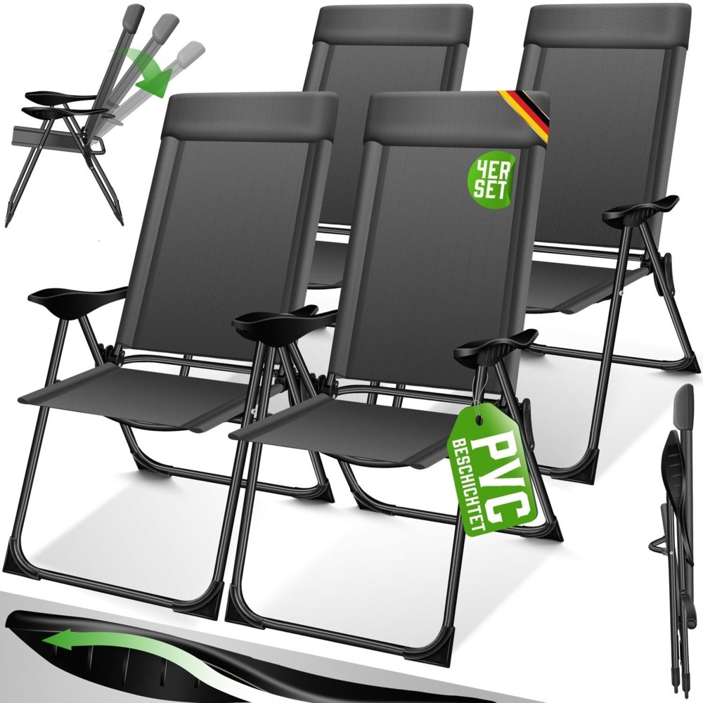 KESSER® 4er Set Gartenstuhl Hochlehner, 7-Fach verstellbar mit Armlehnen, Anthrazit Bild 1