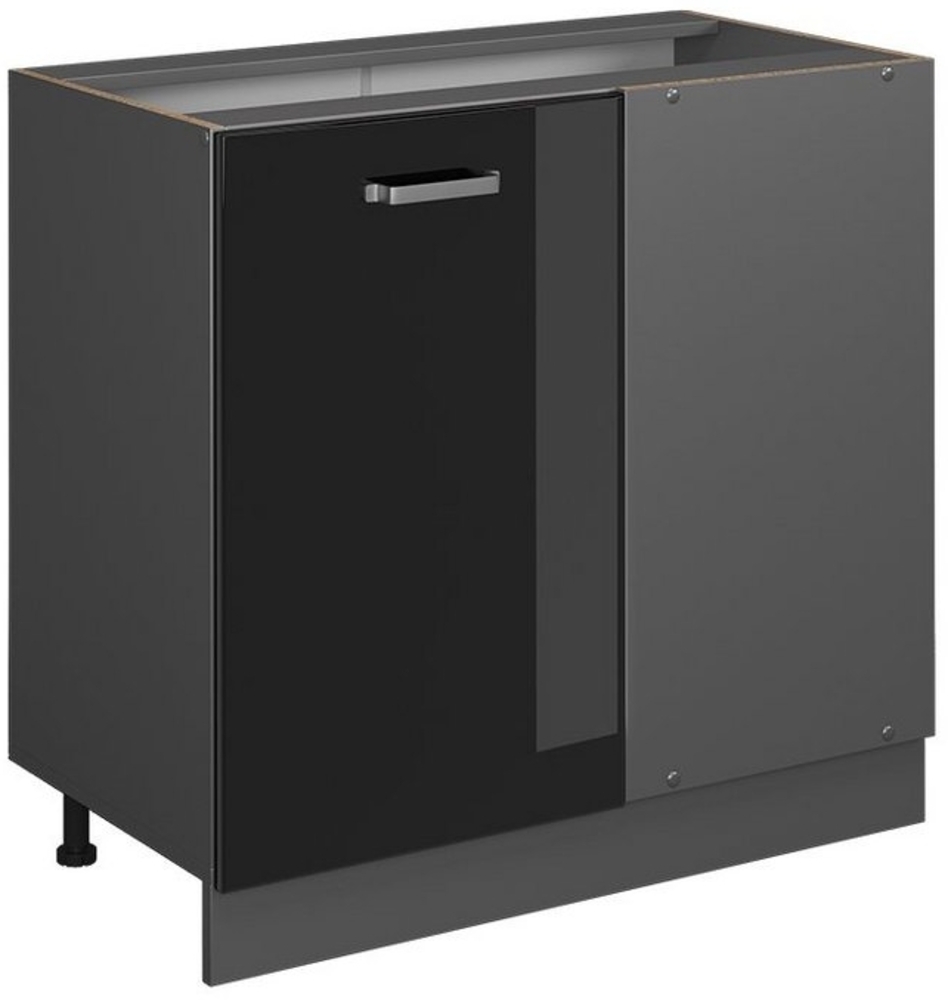 Vicco Eckunterschrank R-Line, Schwarz Hochglanz/Anthrazit, 86 cm ohne Arbeitsplatte Bild 1