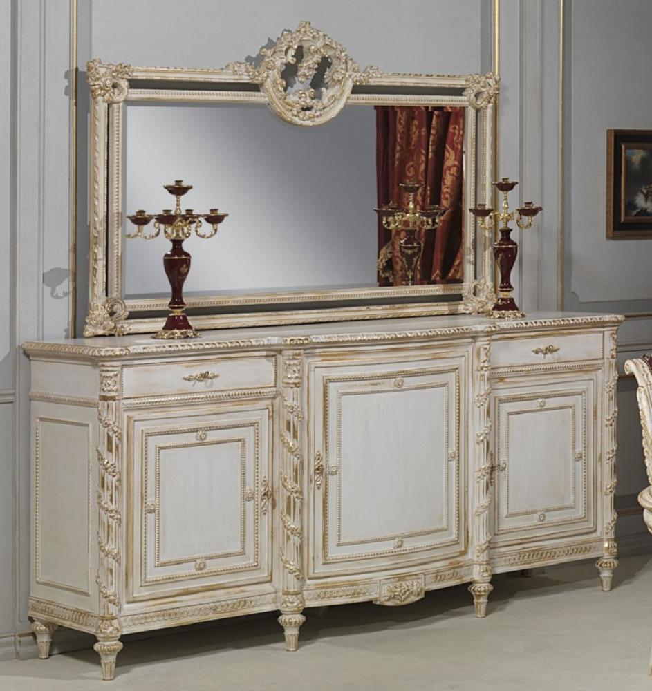 Casa Padrino Luxus Barock Möbel Set Sideboard mit Spiegel Weiß / Gold - Edler Massivholz Schrank mit Wandspiegel - Hotel Möbel - Schloss Möbel - Luxus Qualität - Made in Italy Bild 1