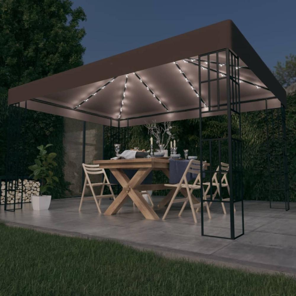 vidaXL Pavillon mit LED-Lichterkette 4x3 m Taupe 3070325 Bild 1