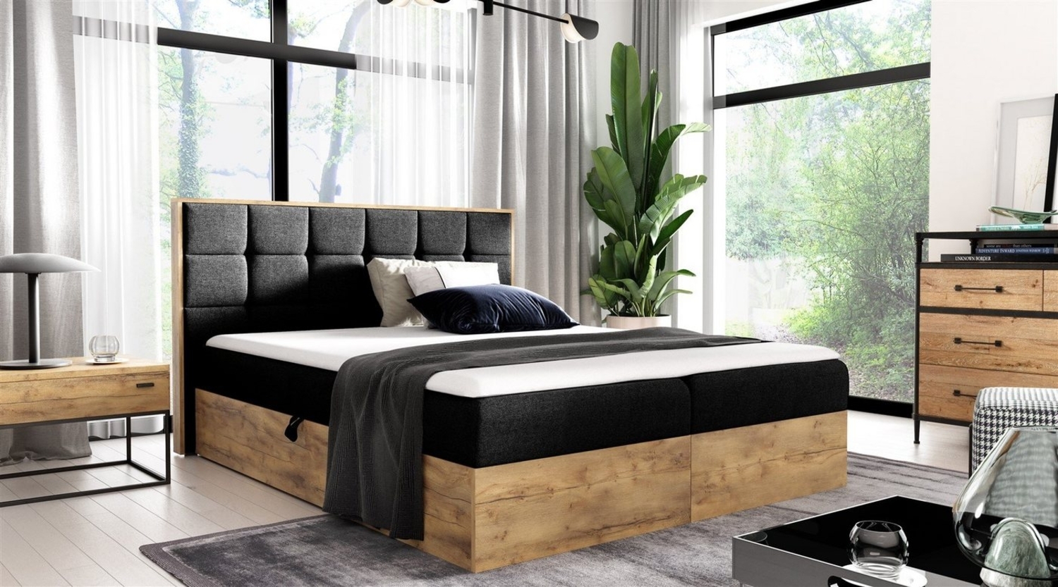 Boxspringbett Schlafzimmerbett KALYPSO 180x200 cm Stoff Schwarz inkl. Bettkasten Bild 1