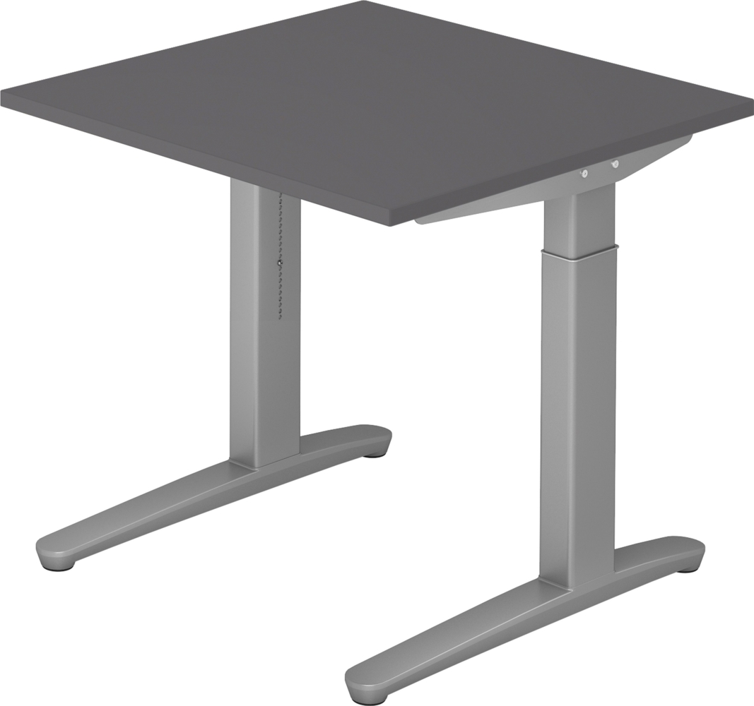 bümö manuell höhenverstellbarer Schreibtisch 80x80 in graphit Gestell in Silber - PC Tisch höhenverstellbar & klein, höhenverstellbarer Tisch Büro, kleiner Computertisch verstellbar, X08-G-SS Bild 1