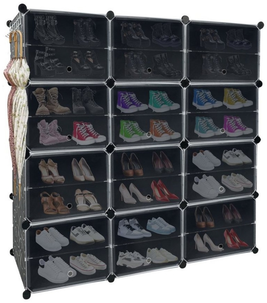 AUFUN Schuhregal mit 24 stapelbaren Schuhboxen Schuhschrank, mit Magnetverschluss Steckregal, 6 stufiger Kunststoff Schuhregale Organizer Bild 1