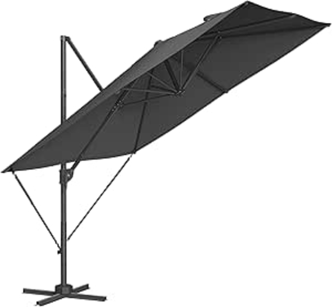 SONGMICS Sonnenschirm, Ampelschirm, 270 x 270 cm, UV-Schutz UPF 50+, Gartenschirm, um 360° drehbar, Neigungswinkel verstellbar, mit Kurbel, Kreuzfuß, Grau Bild 1