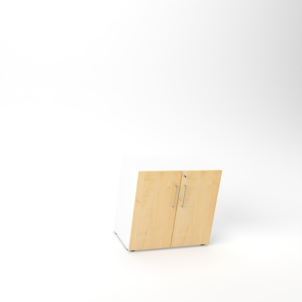 Rheinland Möbel Flügeltürenschrank Cabino 80×42×75 cm – abschließbarer Aktenschrank 2OH in Weiß/Ahorn mit 110° Drehtüren & Metallgriff Bild 1