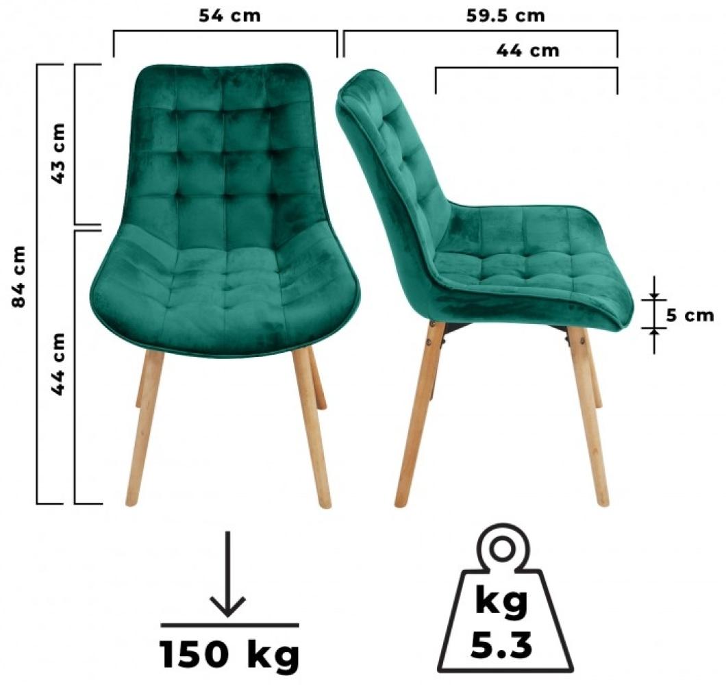 MIADOMODO® Esszimmerstühle - 2er Set, Sitzfläche aus Samt, Gepolstert, Gesteppt, Beine aus Buchenholz, mit Rückenlehne, Grün - Polsterstuhl, Küchenstuhl, Wohnzimmerstuhl, Stuhl, Esszimmer, Wohnzimmer Bild 1