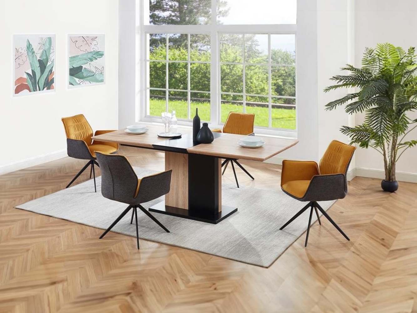 Vente-unique - Stuhl mit Armlehnen - Stoff & Metall - Gelb & Anthrazitgrau - MARILA Bild 1