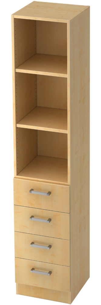 bümö office Aktenschrank Regal mit Schubladen, Büroschrank schmal aus FSC-Holz, 40cm breit in Ahorn - Aktenregal & Schubladenschrank mit Chromgriffen, Büro Möbel Schrank System, 7600-3-3-CE Bild 1