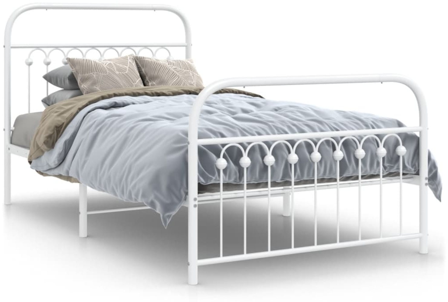 vidaXL Bettgestell mit Kopf- und Fußteil Metall Weiß 100x190 cm 376661 Bild 1