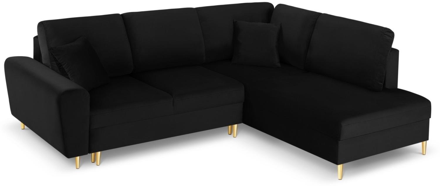 Micadoni 5-Sitzer Samtstoff Ecke rechts Sofa mit Bettfunktion und Box Moghan | Bezug Black | Beinfarbe Gold Metal Bild 1