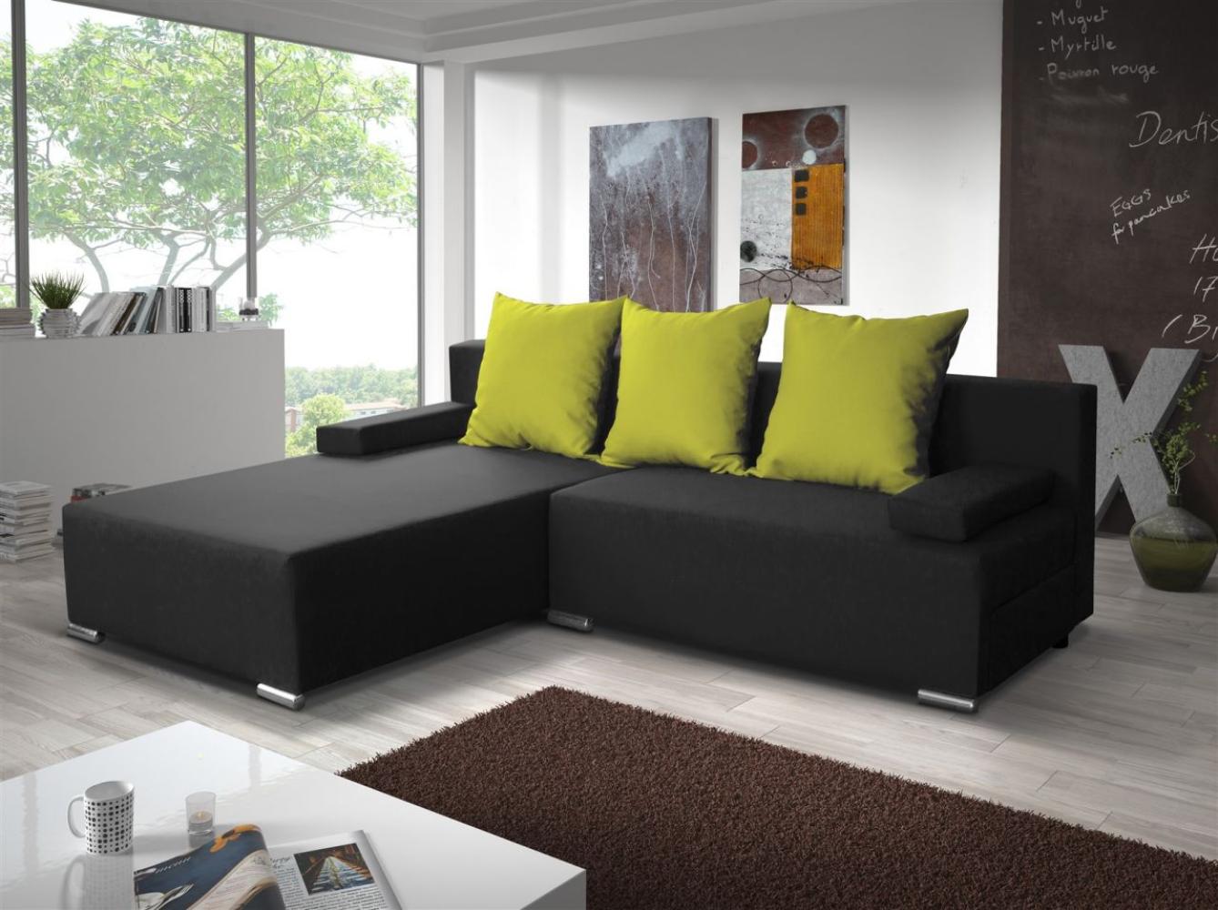 Ecksofa Sofa LUCY mit Schlaffunktion Graphit / Lind. Ottomane Links Bild 1