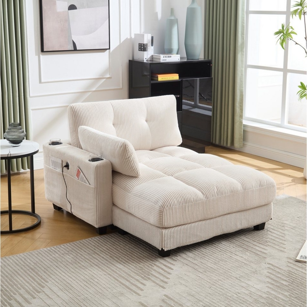 MODFU Schlafsofa Modernes Schlafsofa,Schlafsofa,mit weiche Kissen, Modernes Samt-Lounge-Sessel mit USB-Ladeanschluss, 3 Becherhaltern, seitlichen Taschen und klappbarem Kopfpolster, vielseitig für Wohnzimmer und Schlafzimmer, ideal für Komfort und Erho... Bild 1