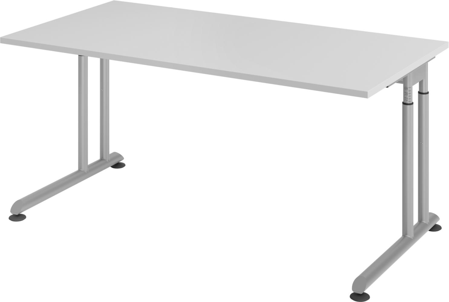 bümö höhenverstellbarer Schreibtisch Z-Serie 160x80 cm in grau, Gestell in Silber - PC Tisch für's Büro manuell höhenverstellbar, Computertisch verstellbar, ZS-16-5-S Bild 1