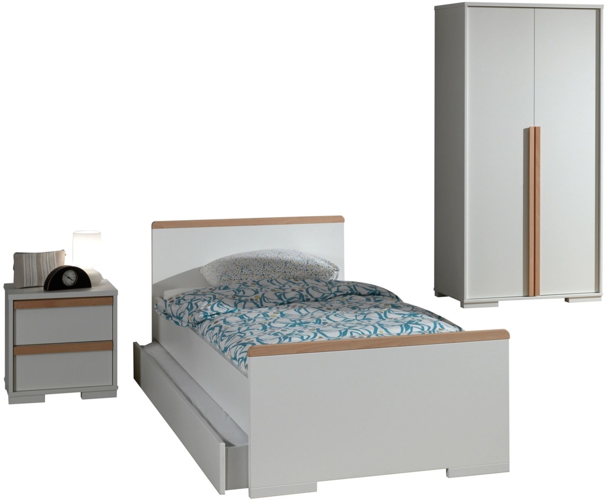 Vipack 'London' 3-tlg. Jugendzimmer-Set inkl. Bettschublade Dekor Weiß/Absatz Buche natur massiv Bild 1