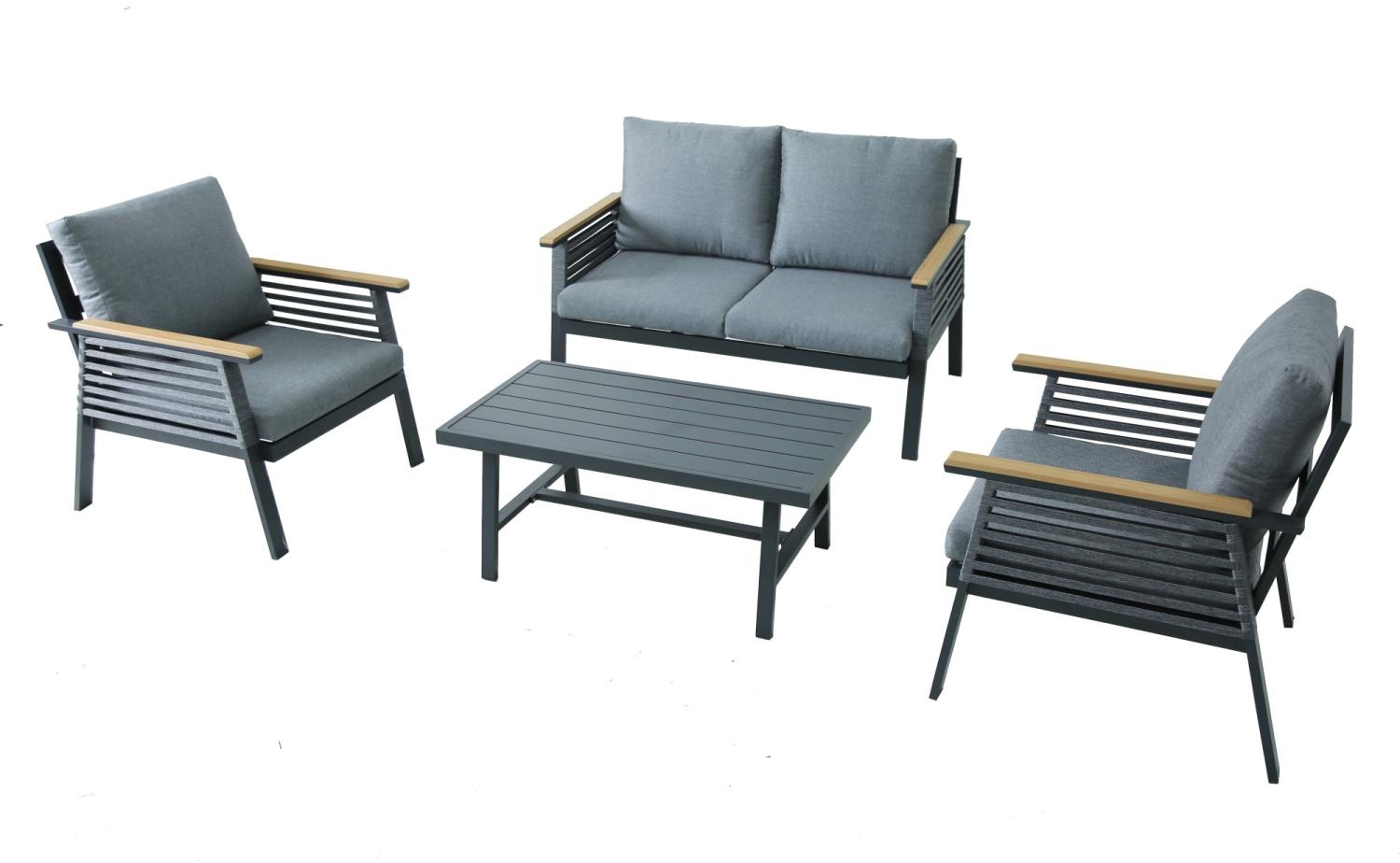 DENIA Lounge-Gruppe: Luxus-Outdoor-Set mit grauen Kissen und Tisch Bild 1