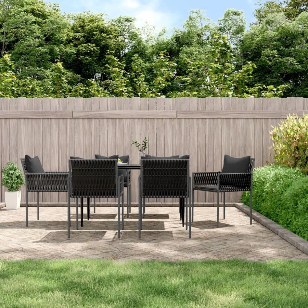 vidaXL Gartenstühle mit Kissen 6 Stk. Schwarz 54x61x83 cm Poly Rattan 3187090 Bild 1