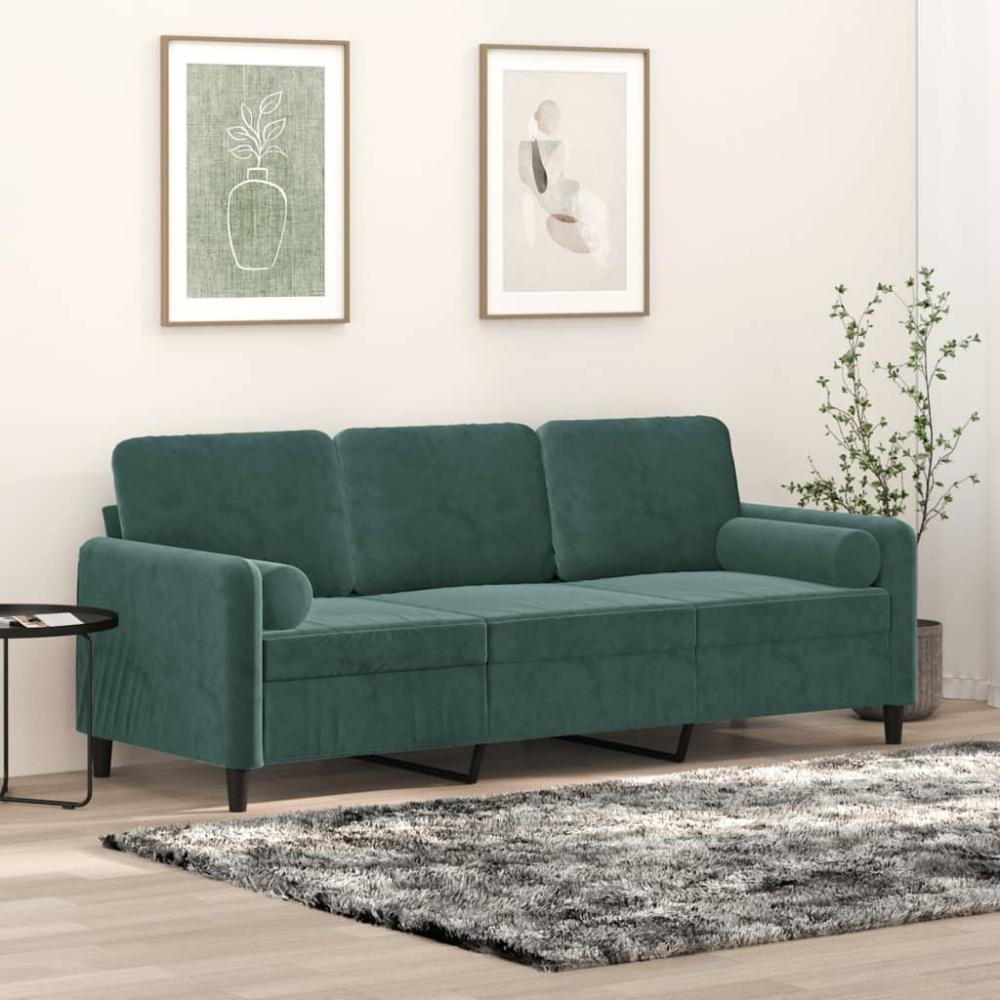 vidaXL 3-Sitzer-Sofa mit Zierkissen Dunkelgrün 180 cm Samt 3200893 Bild 1