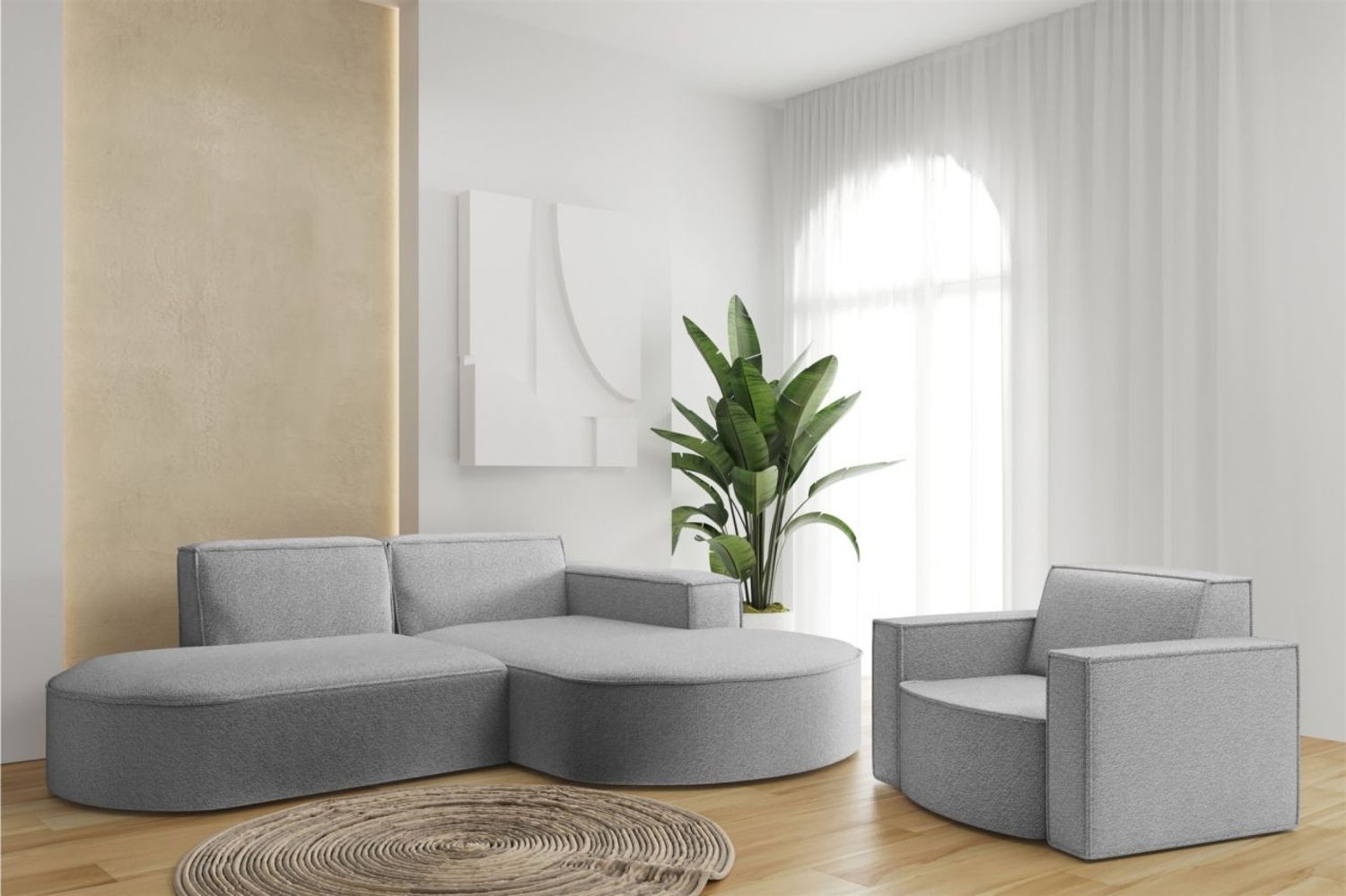 Sofa Set 2-teilig Sessel und Ecksofa PALMA XS Stoff Ascot Taupe Ottomane Rechts Bild 1