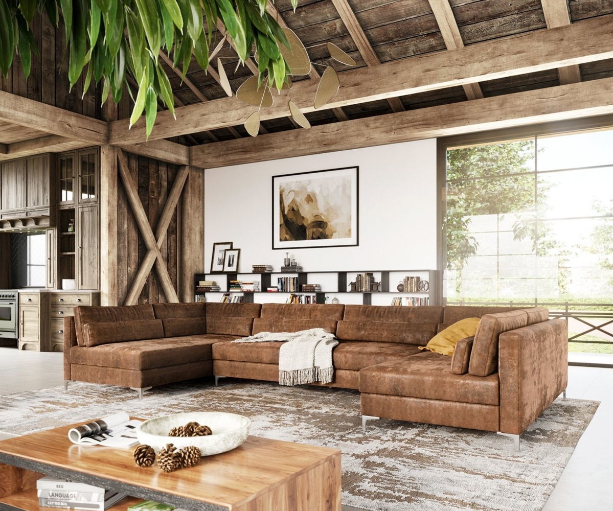 DELIFE Wohnlandschaft Elio, Lederimitat Vintage Braun Antik 400x185 cm XL Wohnlandschaft Bild 1