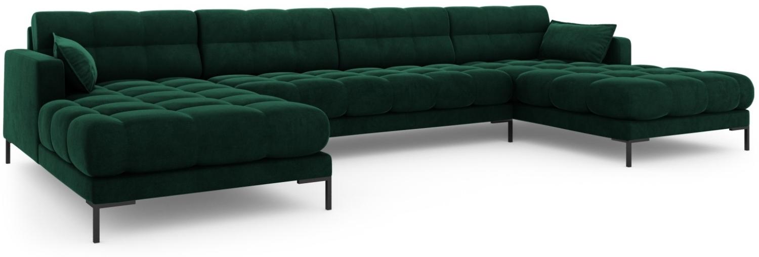 Micadoni 6-Sitzer Samtstoff Panorama Sofa Mamaia | Bezug Bottle Green | Beinfarbe Black Metal Bild 1