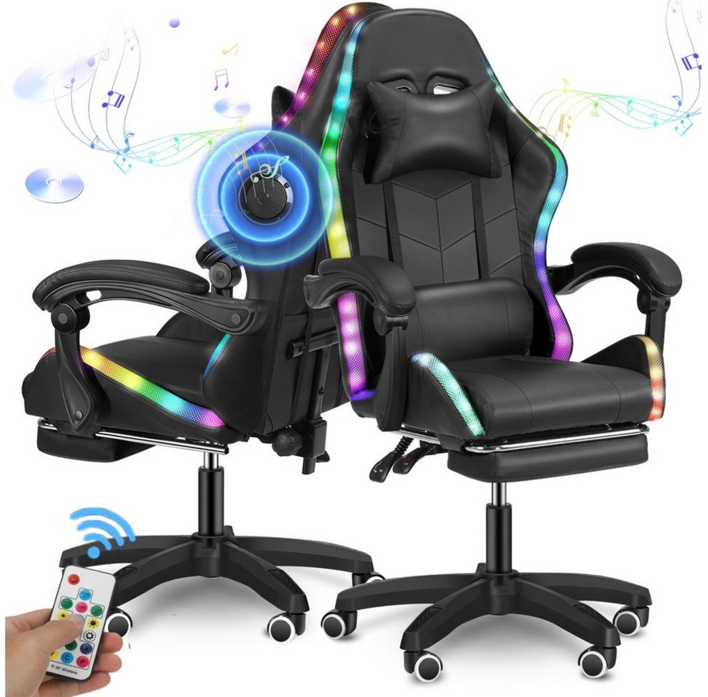 WILGOON Gaming-Stuhl Gaming Stuhl mit RGB-LEDs & Soundsystem, Ergonomischer Gaming Chair (Computerstuhl mit LED-Beleuchtung, Bluetooth-Lautsprechern, Fußstütze), Bürostuhl, Ergonomischer Gaming-Stuhl, Drehsessel, Computerstuhl Bild 1