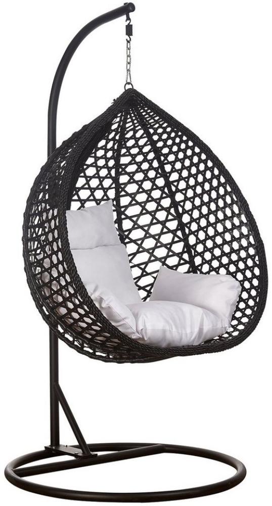 RAMROXX Hängesessel Luxus Hängesessel Style XXL Rattan Korb Schwarz mit Relaxkissen Weiss Bild 1