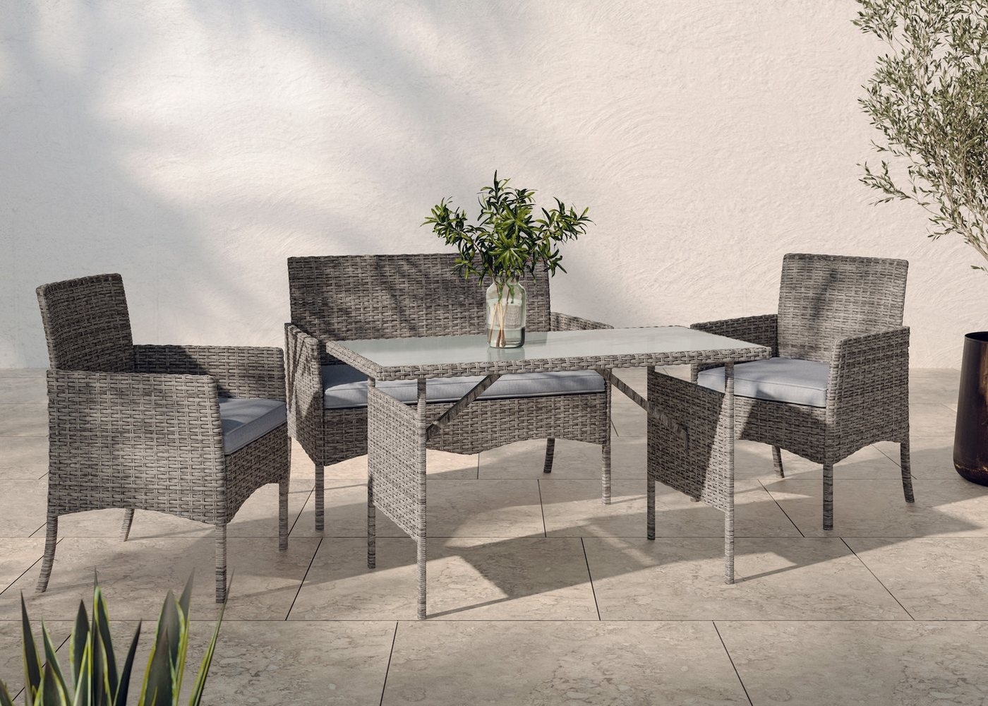 KONIFERA Balkonset »Ronda«, (Set, 7-tlg, 1x2er Sofa, 2 Sessel, Tisch 56 x 110 x 65 cm, inkl. Auflagen), Stahl/Polyrattan Bild 1