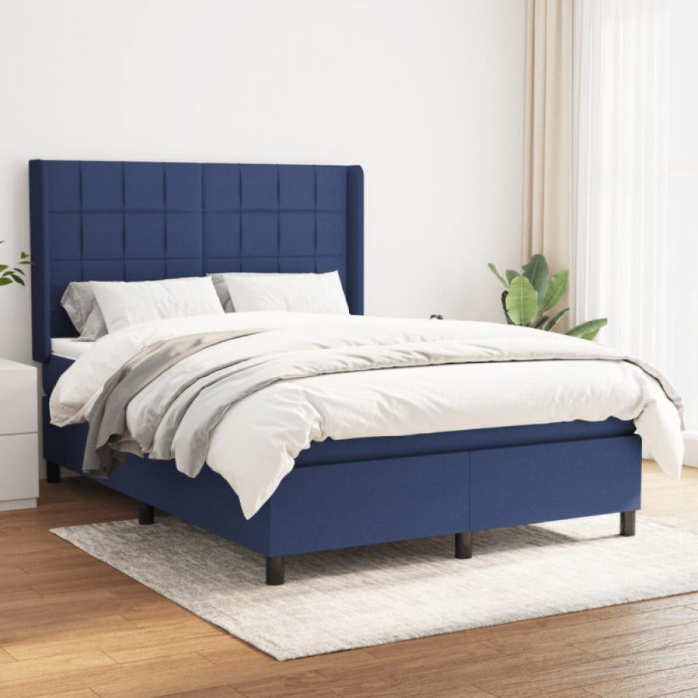 vidaXL Boxspringbett mit Matratze Blau 140x190 cm Stoff, Härtegrad: H2 [3131431] Bild 1