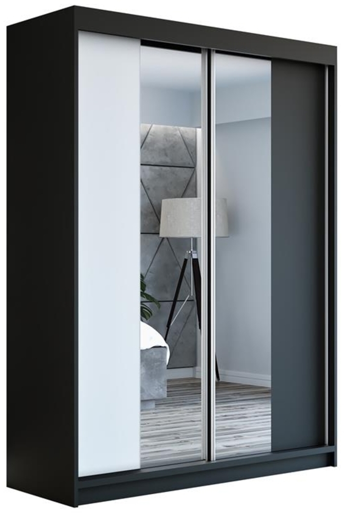 Schwebetürenschrank NEO 2-türig Schrank 160 cm (mit Spiegel) Farbe: Schwarz , weiß Bild 1