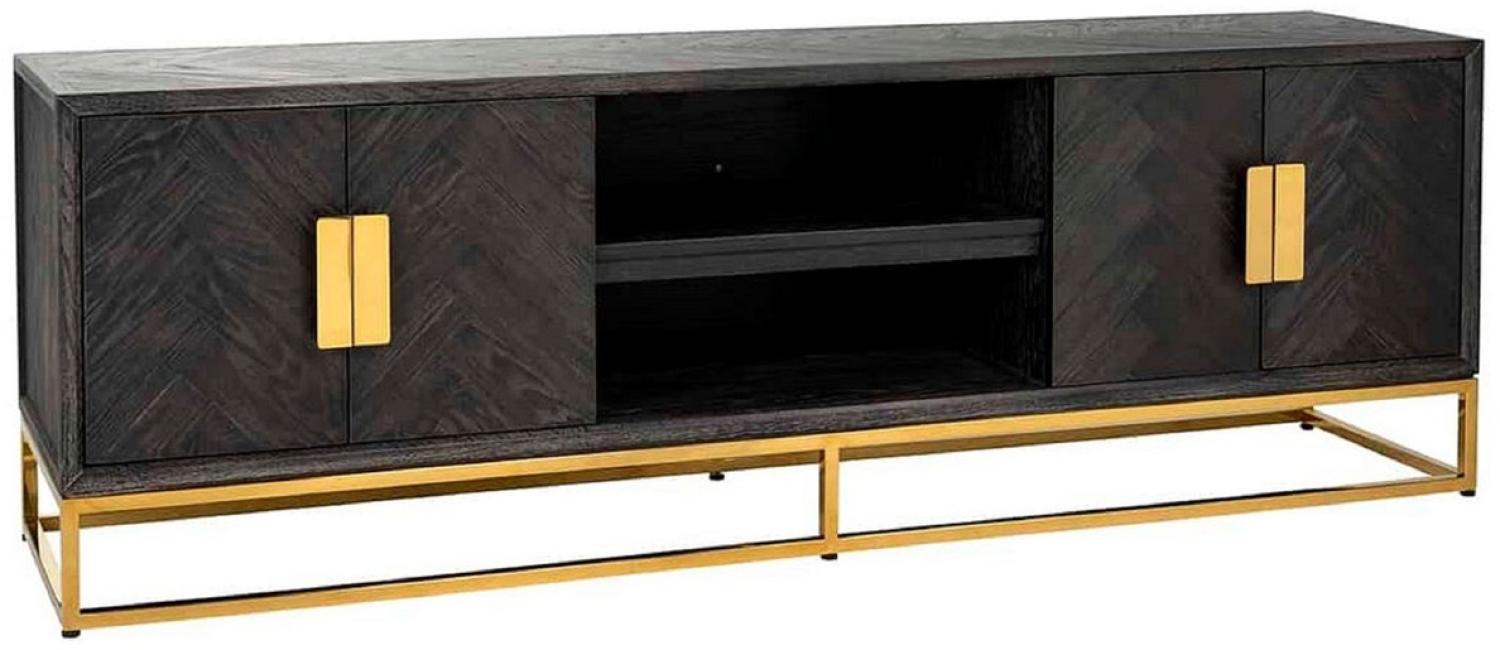 Casa Padrino Luxus TV Schrank Schwarz / Gold 185 x 42,5 x H. 60 cm - Massivholz Sideboard mit 4 Türen - Wohnzimmer Möbel - Hotel Möbel - Luxus Kollektion Bild 1