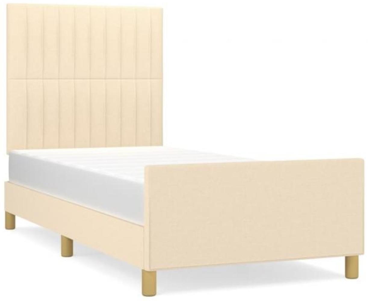 Einzelbett, Polsterbett mit Kopfteil Stoff Creme 90 x 190 cm Bild 1